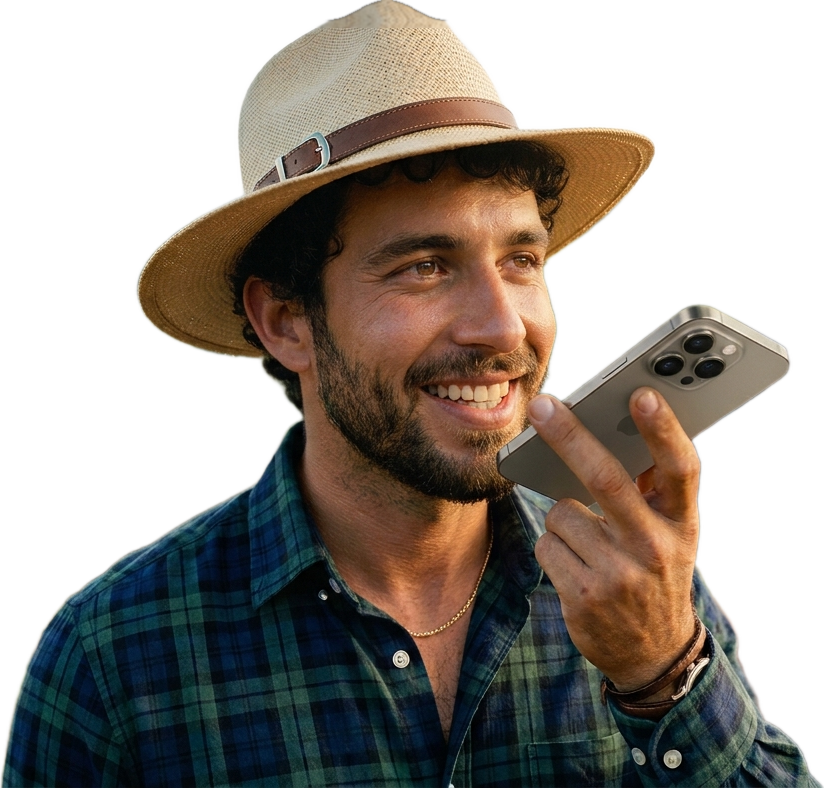 Produtor rural brasileiro emitindo nota pelo celular